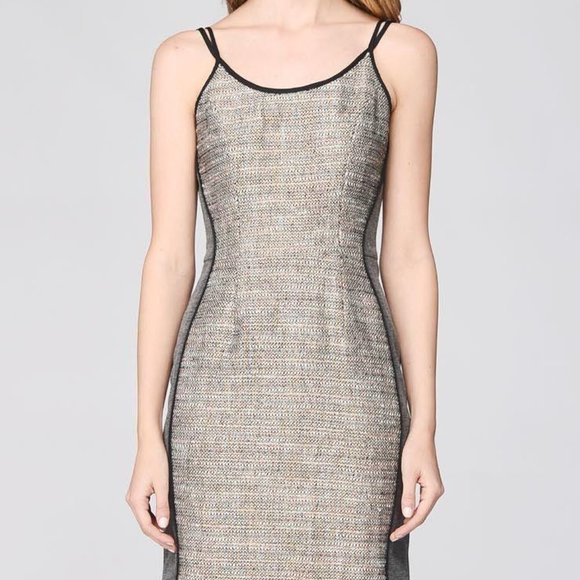Greylin Micah Tweed Ponti Bodycon Dress Black L - Picture 2 of 6